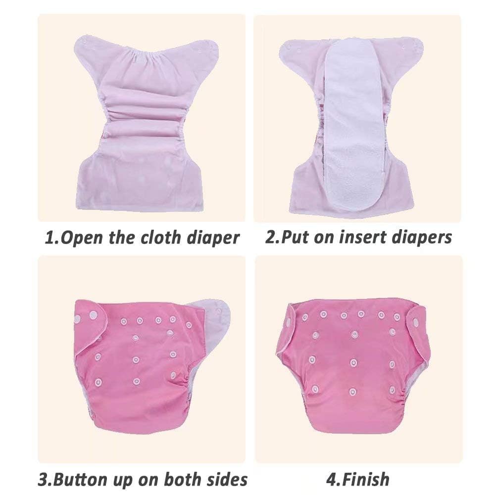 CSKB Baby Cloth Diapers Washable Reusable Diapers for Baby Girls and Boys, One Size Adjustable 7 Pack with 7 Inserts and 1 Storage Bag