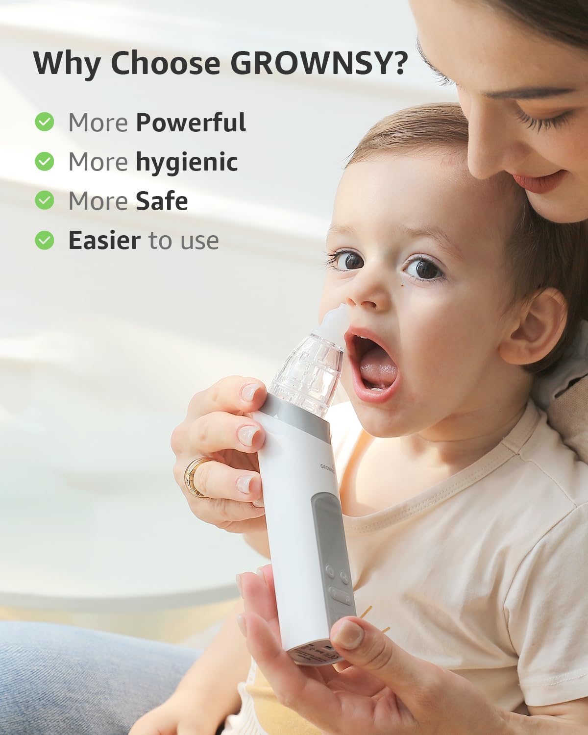 GROWNSY Baby Nasal Aspirator, Electric Nose Sucker, Powerful Suction,Grey