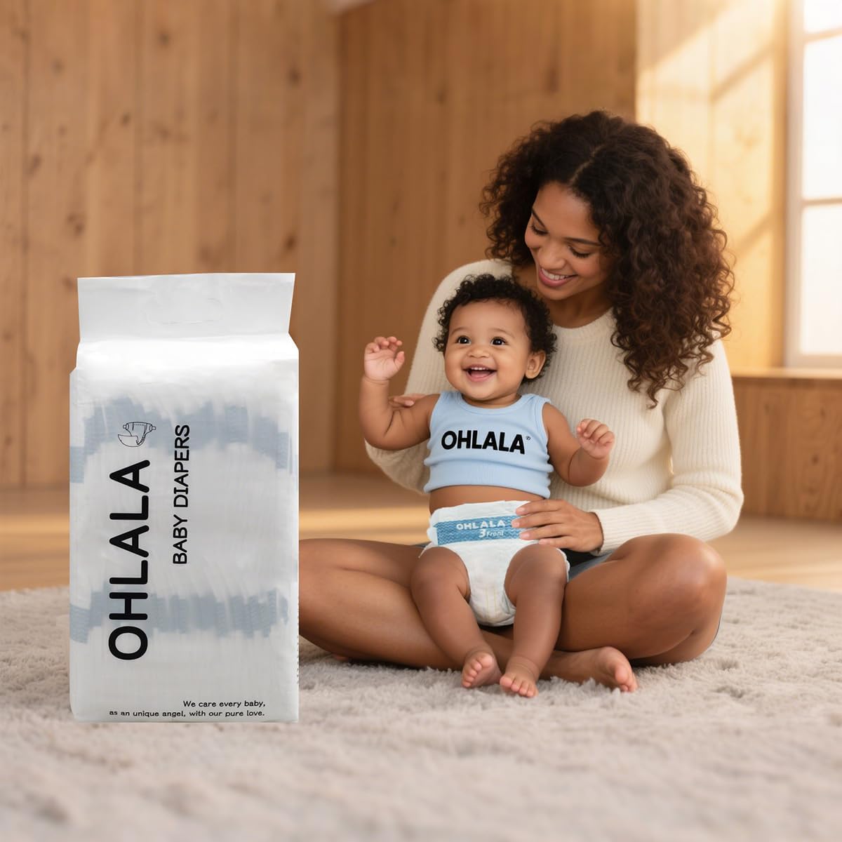OHLALA Luxury Diapers Size 1 136 Count 8-14 lbs Hypoallergenic Skin-Friendly & Leakproof Fragrance-Free Ultra-Thin 2 Pack
