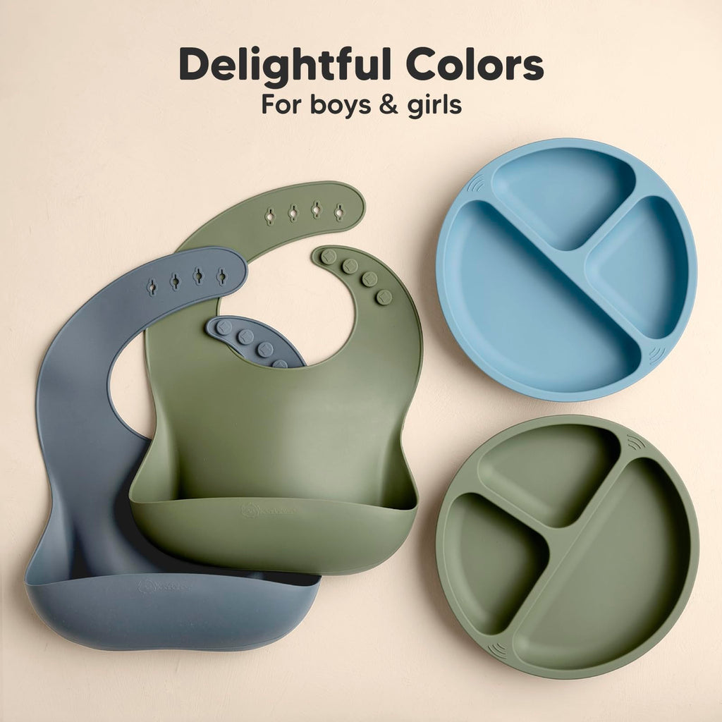KeaBabies 2-Pack Silicone Bibs for Babies, Toddlers Girl, Boy (Slate)