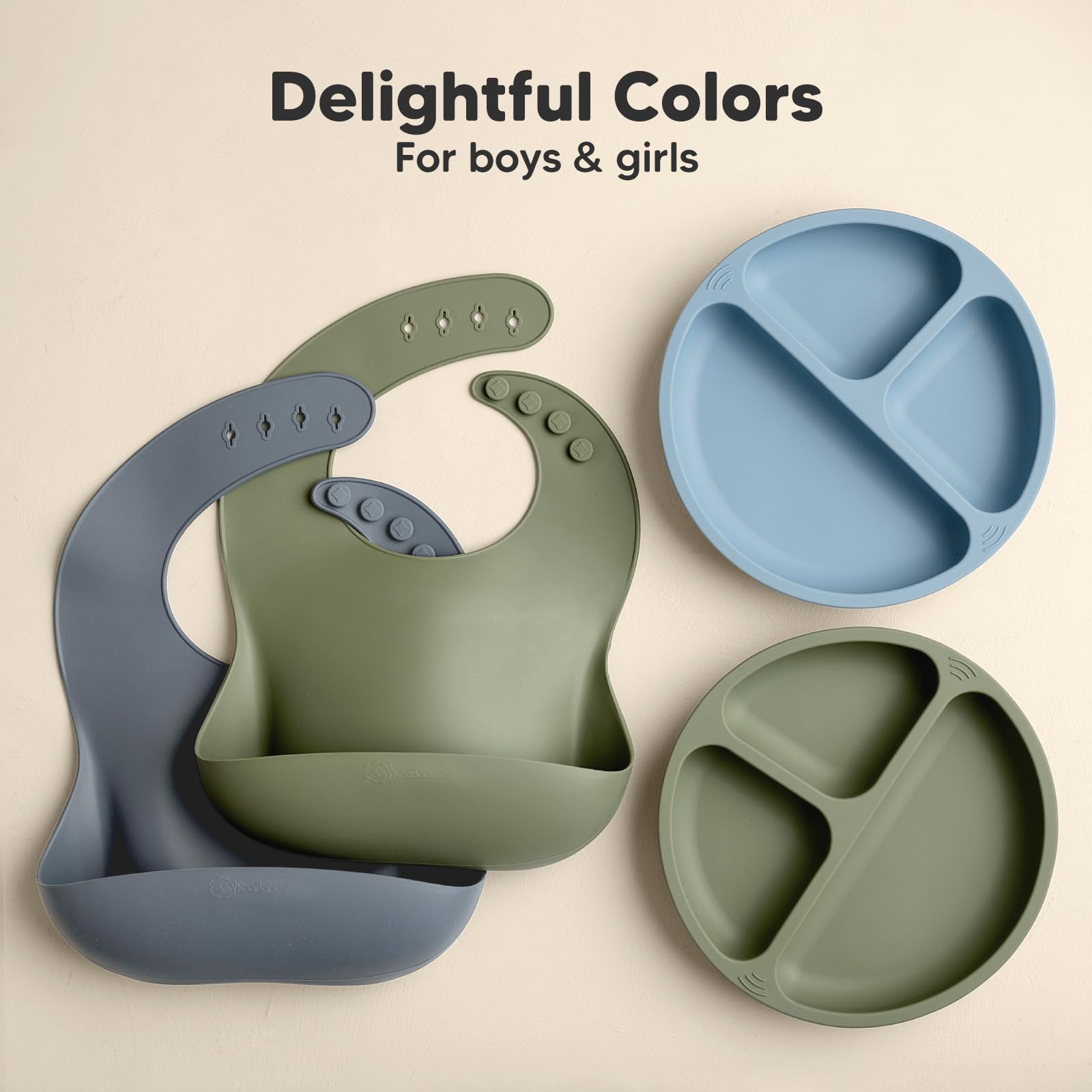 KeaBabies 2-Pack Silicone Bibs for Babies, Toddlers Girl, Boy (Slate)