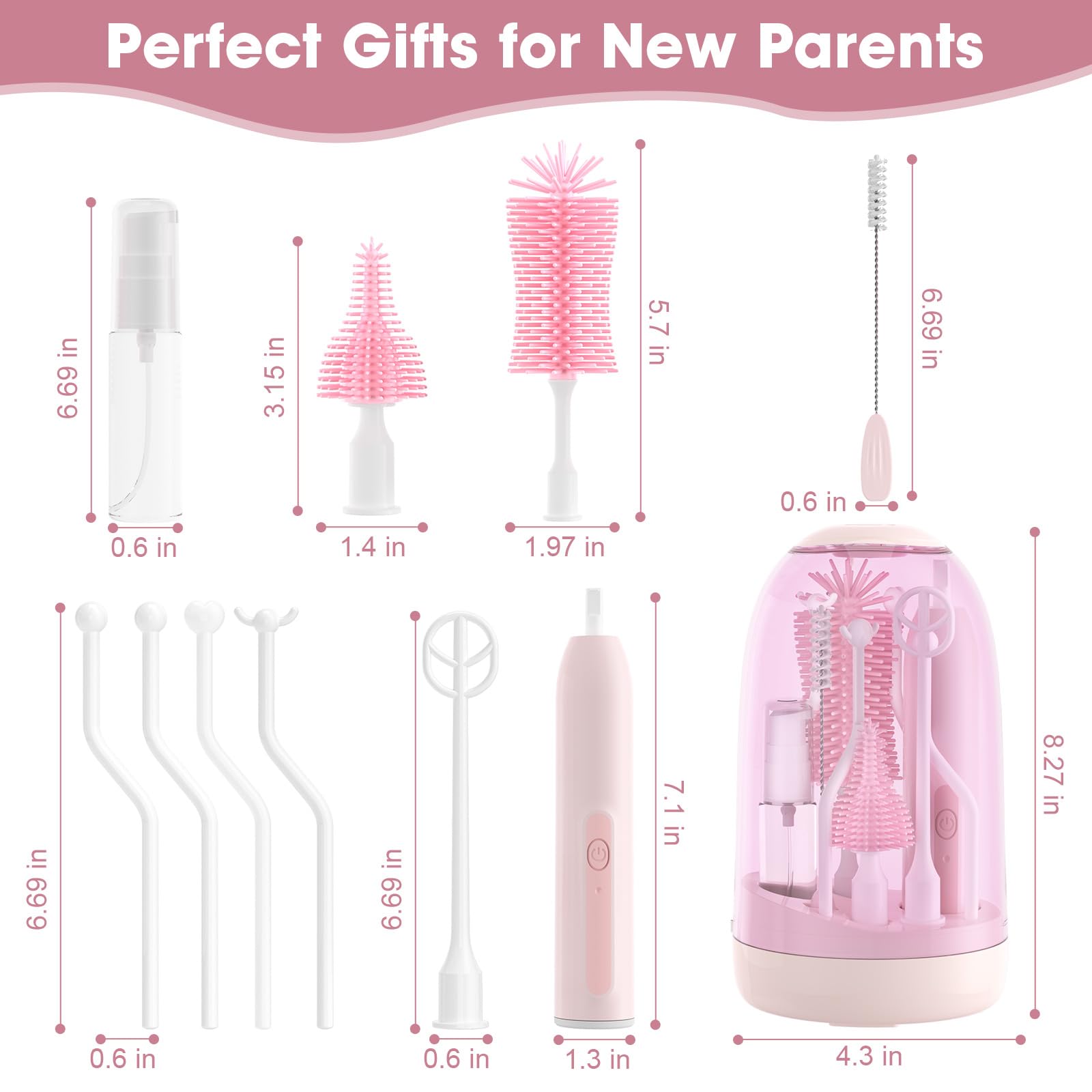 Electric Bottle Brush Cleaner,Electric Baby Bottle Brush Cleaner with Silicone Nipple&Straw Brush,Soap Dispenser,Drying Rack-Waterproof,Long Battery Life,Travel Bottle Cleaner Kit for Babies