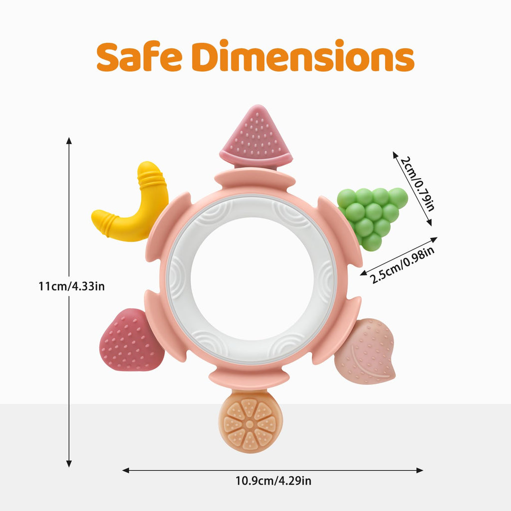 Baby Teething Toys for Babies 3-12 Months, Silicone Teething Rings for Babies, Infant Teether for Sore Gum Relief, Sensory Chew Toy Baby Teether, Baby Essentials Gift for Newborn Boys Girls, Pink