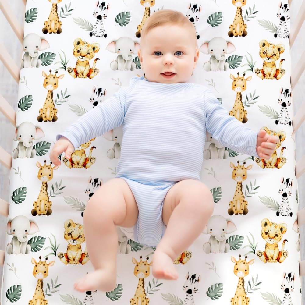 FIGEPO Baby Crib Bedding Set Safari Neutral Crib Nursery Comforter Bed Sets Decor with Fitted Crib Sheet, Comforter and Bed Skirt for Unisex Boys Girls (Safari)