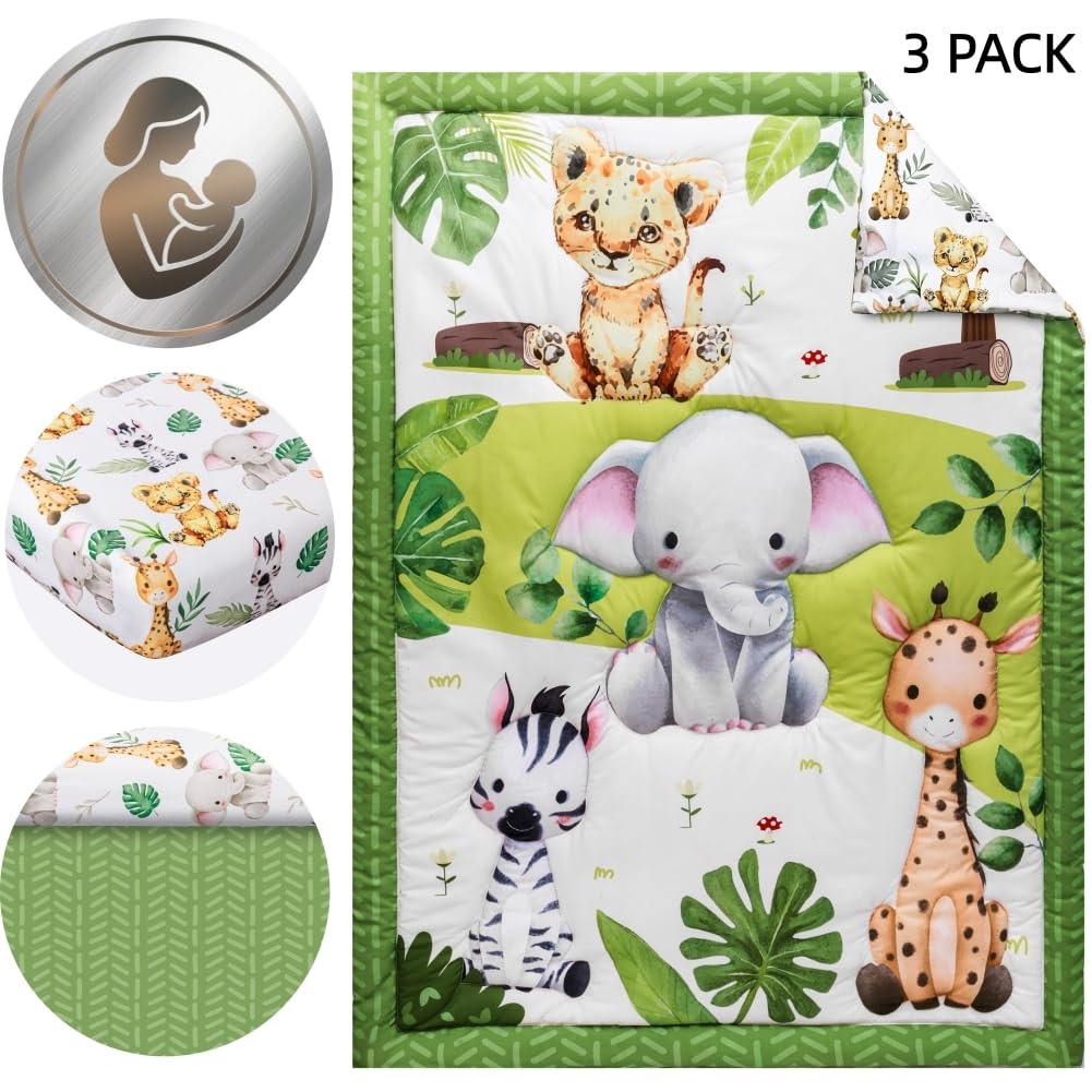 FIGEPO Baby Crib Bedding Set Safari Neutral Crib Nursery Comforter Bed ...