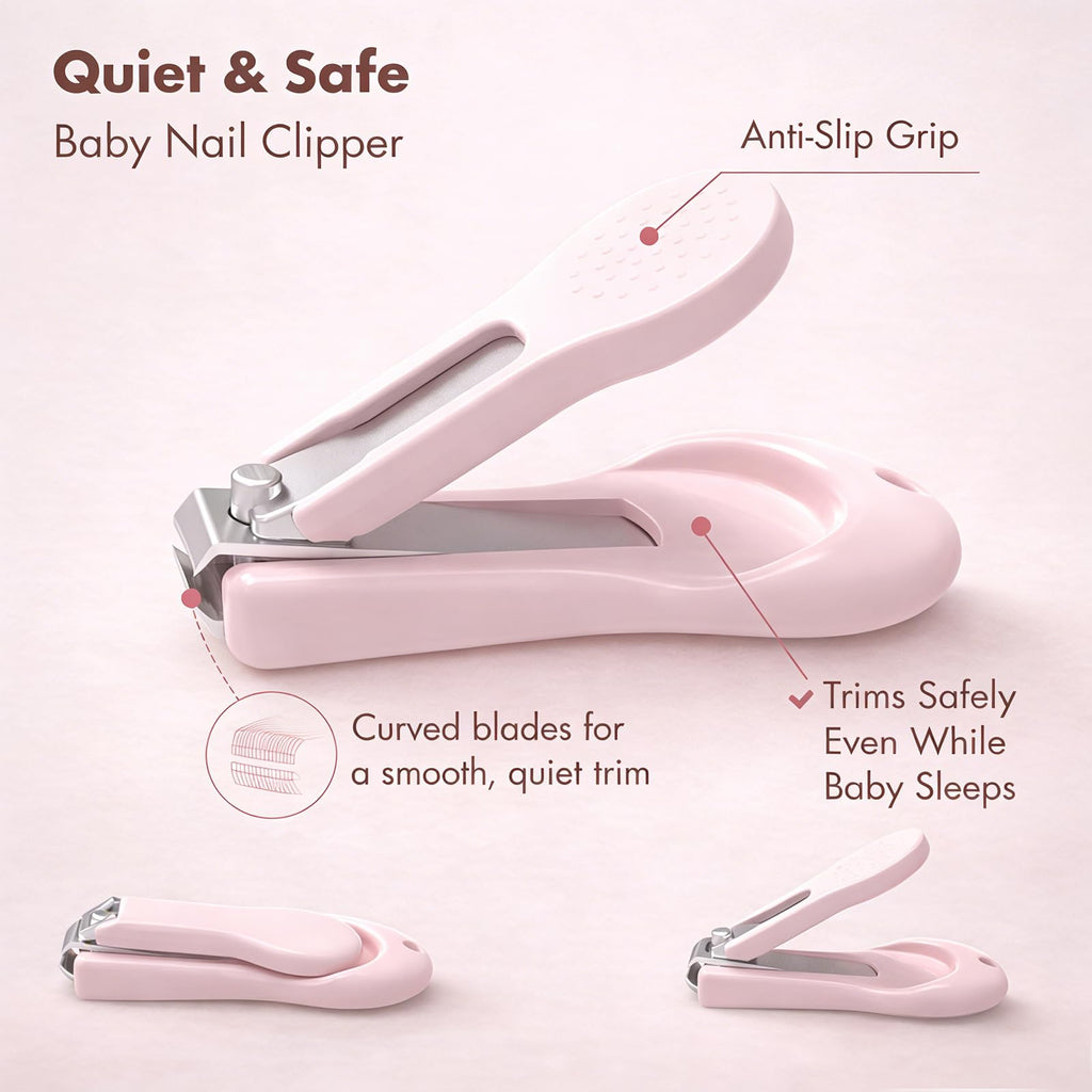 YIVEKO Baby Nail Kit, 4-in-1 Baby Nail Care Set with Cute Case, Baby Nail Clippers, Scissors, Nail File & Tweezers, Baby Manicure Kit and Pedicure kit for Newborn, Infant, Toddler, Kids-Owl Pink
