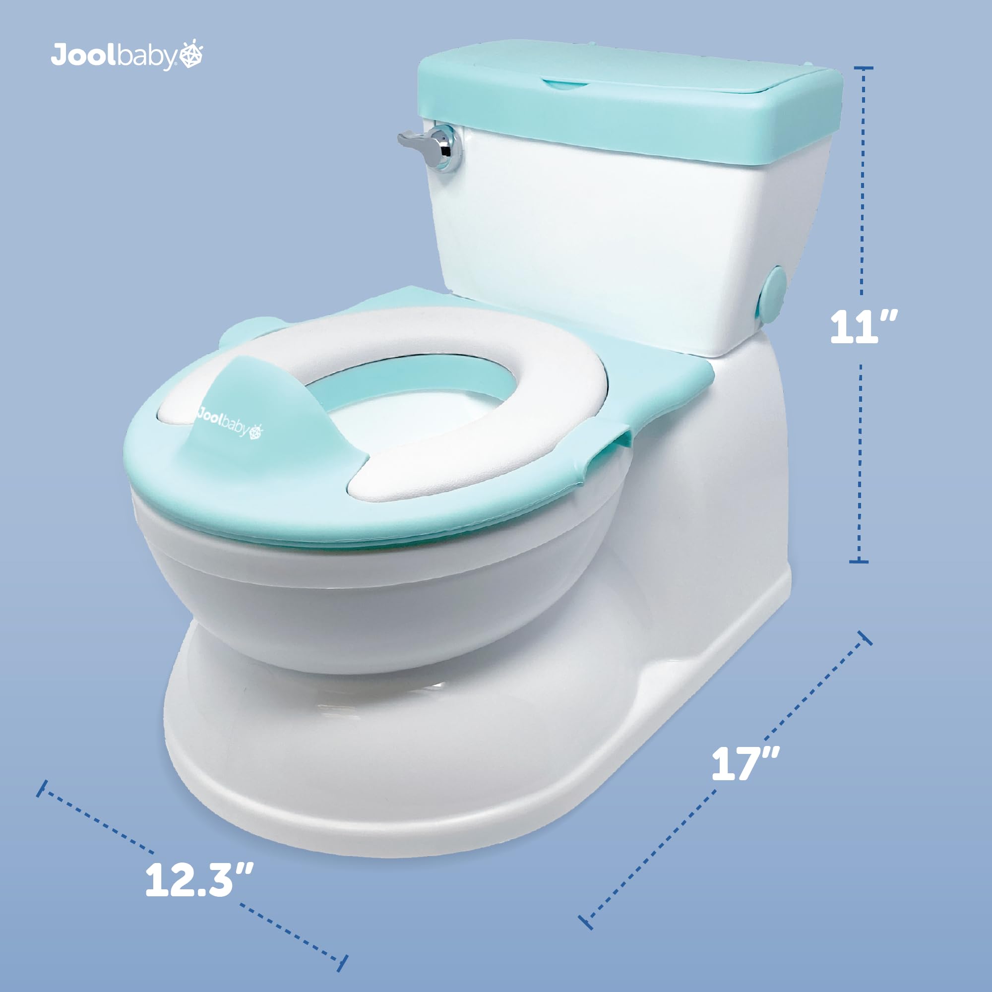 Jool Baby Real Feel 2-in-1 Potty with Wipes Storage, Flushing Sounds & Disposable Liners - Realistic Toilet - Easy to Clean & Assemble (Aqua)