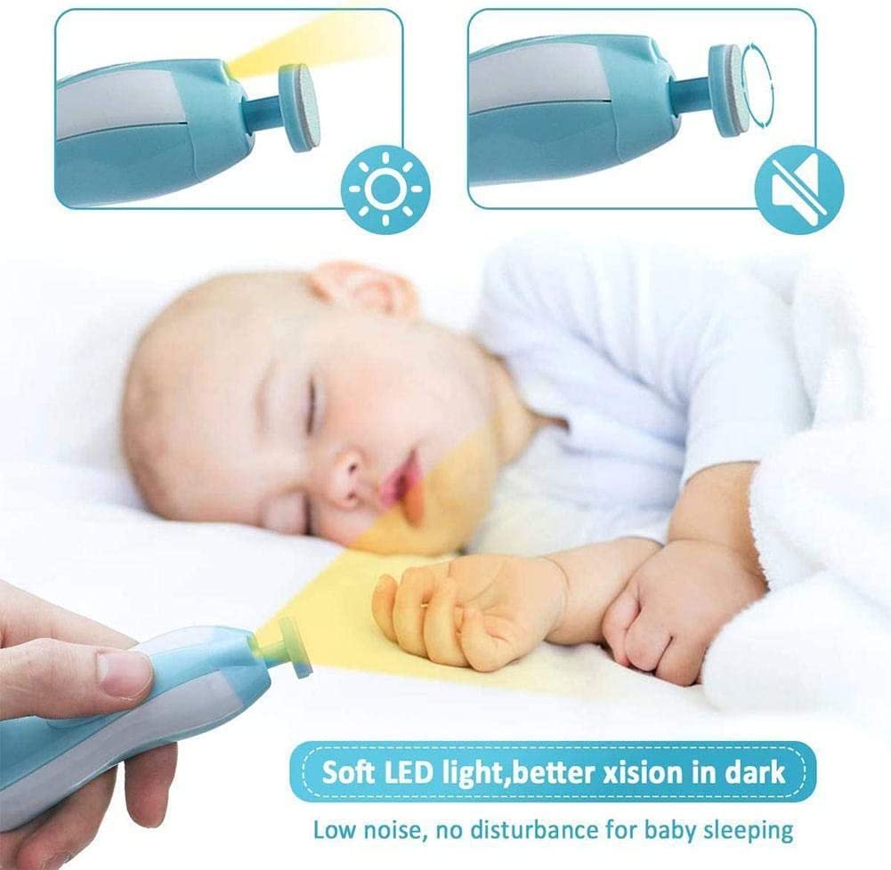 Qunlions life Electric Nail File Drill for Baby No Sharp Claws Hurt, 6 in 1 Safety Cutter Trimmer Clipper for Toes and Fingers (Blue)