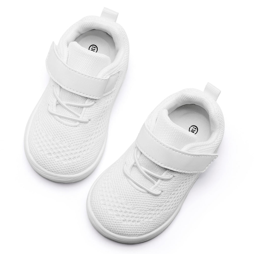 MORENDL Toddler Sneakers Baby Boys & Girls Barefoot Shoes Lightweight Breathable Walking Running Tennis Athletic Sport Shoes White Size 7
