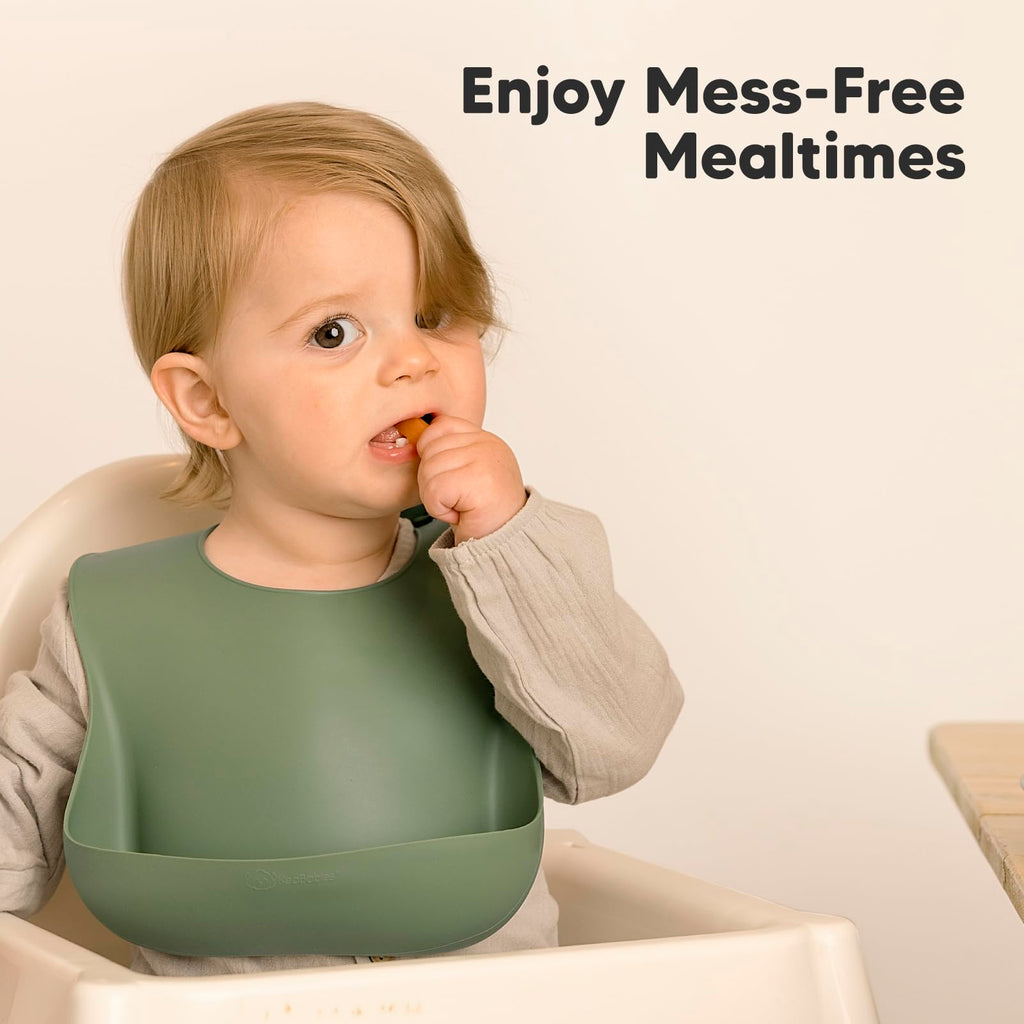KeaBabies 2-Pack Silicone Bibs for Babies, Toddlers Girl, Boy (Slate)