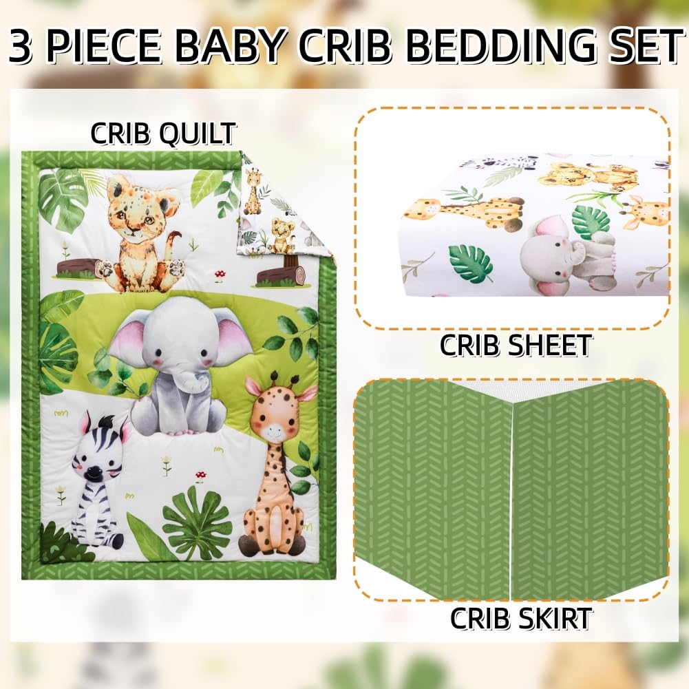 FIGEPO Baby Crib Bedding Set Safari Neutral Crib Nursery Comforter Bed ...
