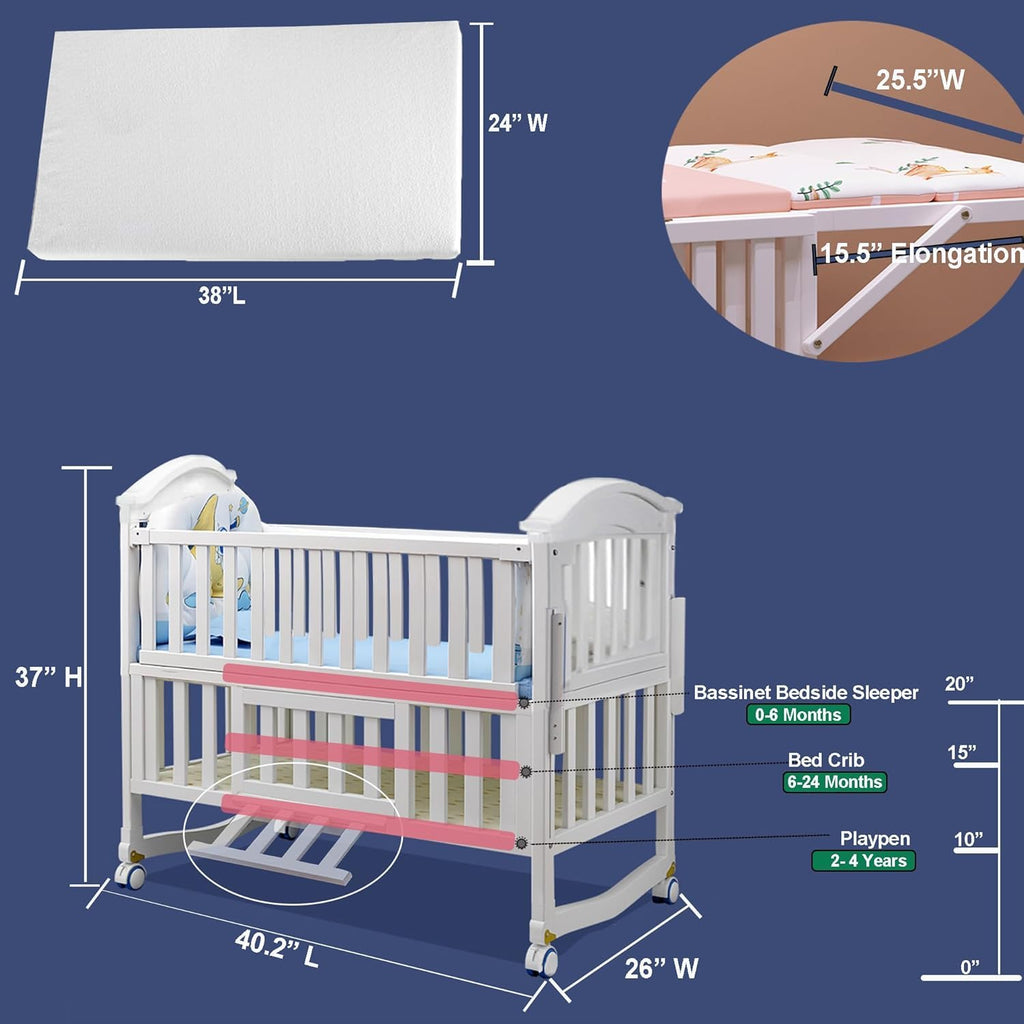 Styhigh Portable Mini Baby Crib 4in1 Beside Cunas with Mattress