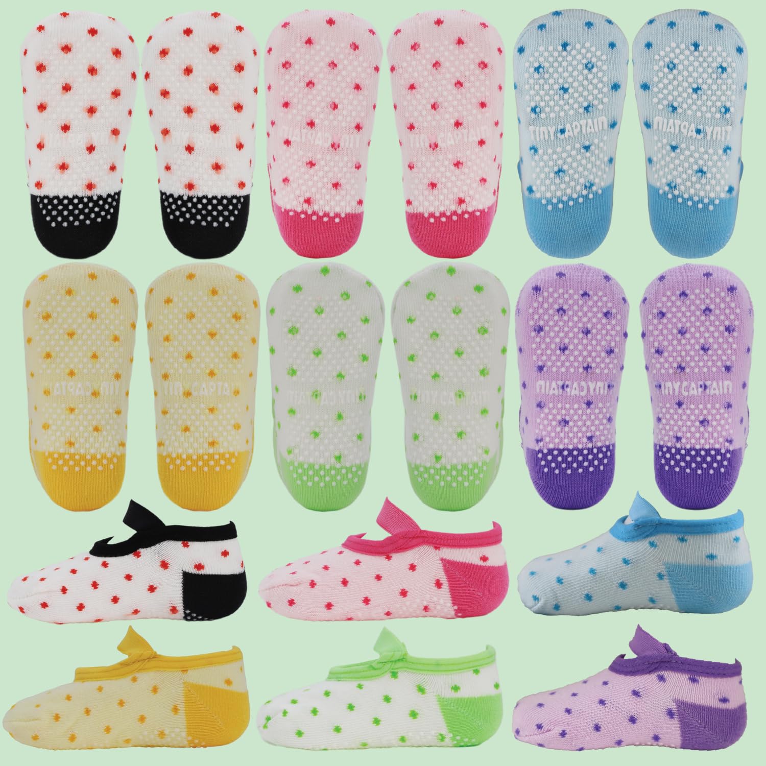 Tiny Captain Baby Toddler Girls Grip Socks 1-3 Year Old Anti Slip w/Strap Socks 1 Year old Girl Gift(as1, age, 1_year, 3_years, Rainbow - 6 Pairs)