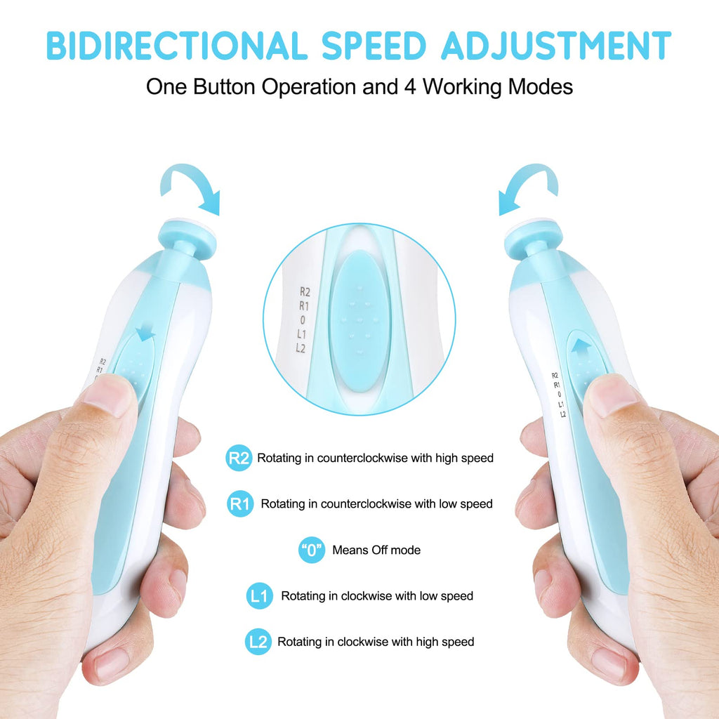 Qunlions life Electric Nail File Drill for Baby No Sharp Claws Hurt, 6 in 1 Safety Cutter Trimmer Clipper for Toes and Fingers (Blue)