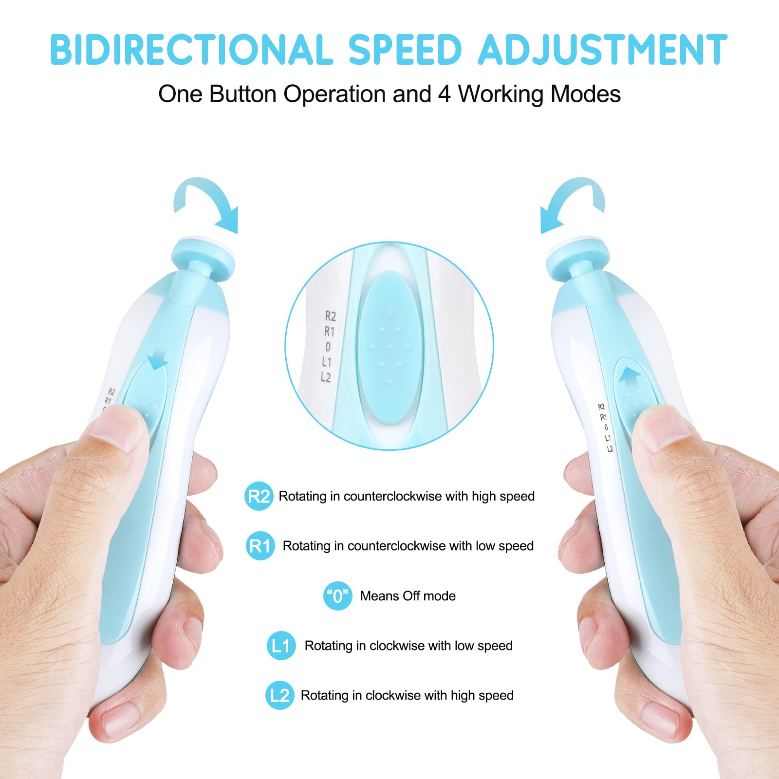 Qunlions life Electric Nail File Drill for Baby No Sharp Claws Hurt, 6 in 1 Safety Cutter Trimmer Clipper for Toes and Fingers (Blue)