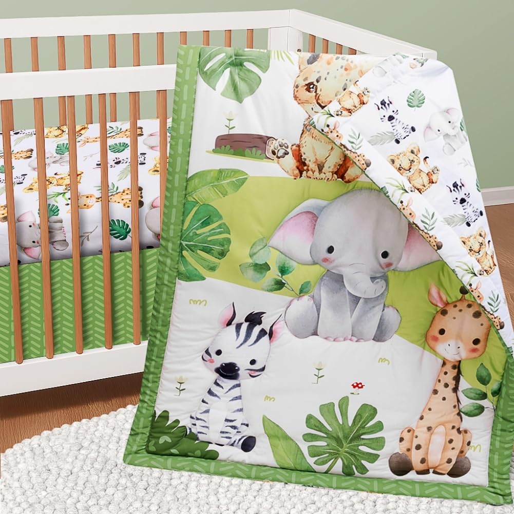 FIGEPO Baby Crib Bedding Set Safari Neutral Crib Nursery Comforter Bed ...
