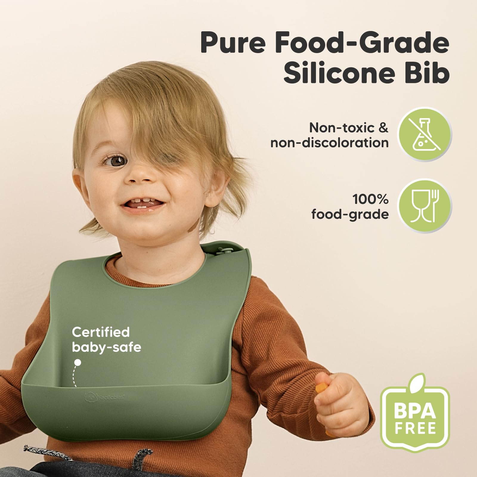 KeaBabies 2-Pack Silicone Bibs for Babies, Toddlers Girl, Boy (Slate)