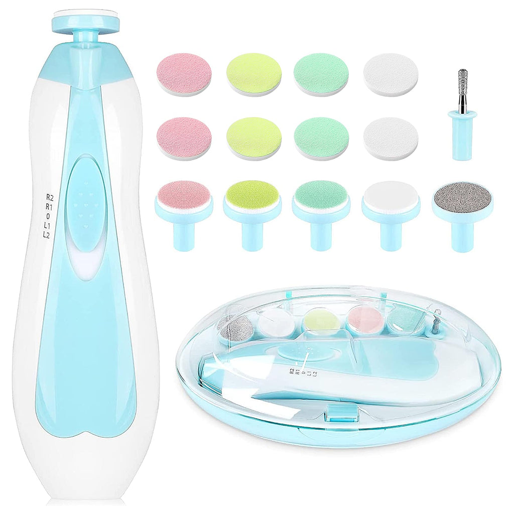 Qunlions life Electric Nail File Drill for Baby No Sharp Claws Hurt, 6 in 1 Safety Cutter Trimmer Clipper for Toes and Fingers (Blue)