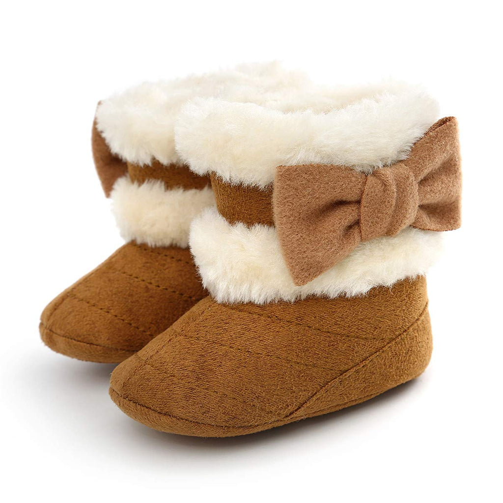 COSANKIM Newborn Baby Girls Boys Boots Soft Anti-Slip Sole Warm Winter Snow Booties Toddler Infant Prewalker Shoes(6-12 months infant, C/brown baby shoes