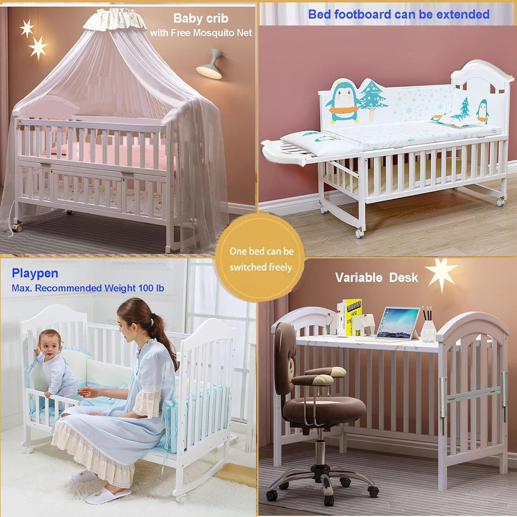 Styhigh Portable Mini Baby Crib 4in1 Beside Cunas with Mattress