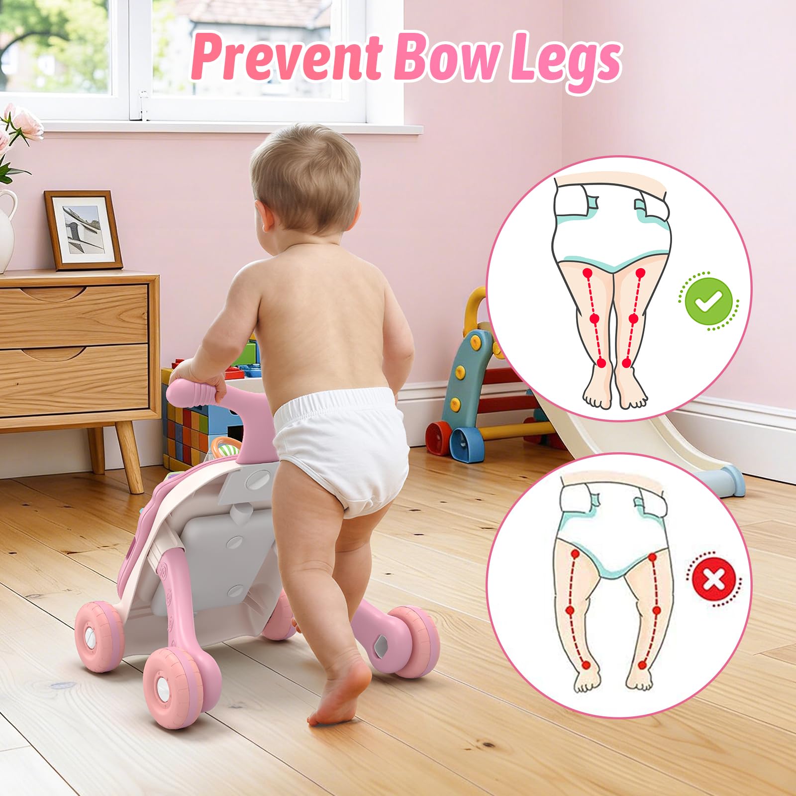 QDRAGON 3 in 1 Baby Walker and Activity Center for Girl 12-18 Months, Pink