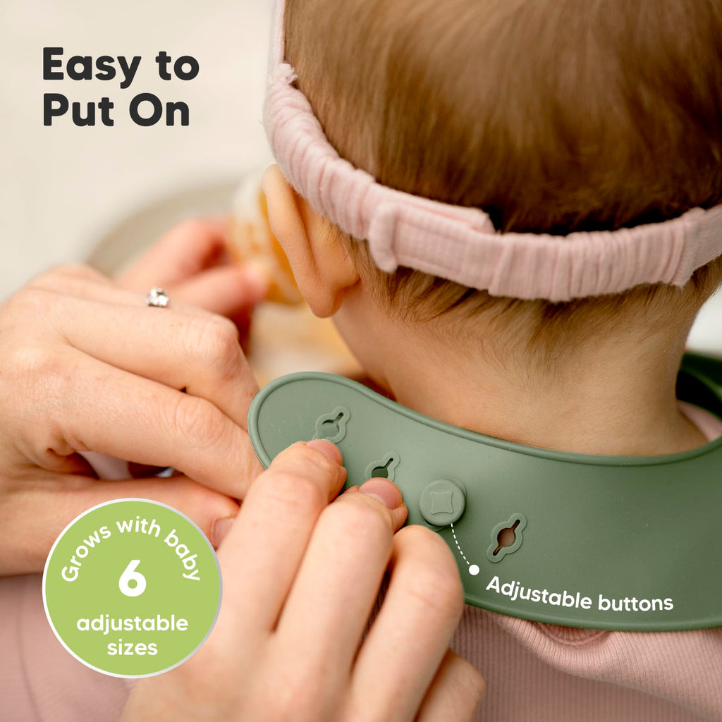 KeaBabies 2-Pack Silicone Bibs for Babies, Toddlers Girl, Boy (Slate)
