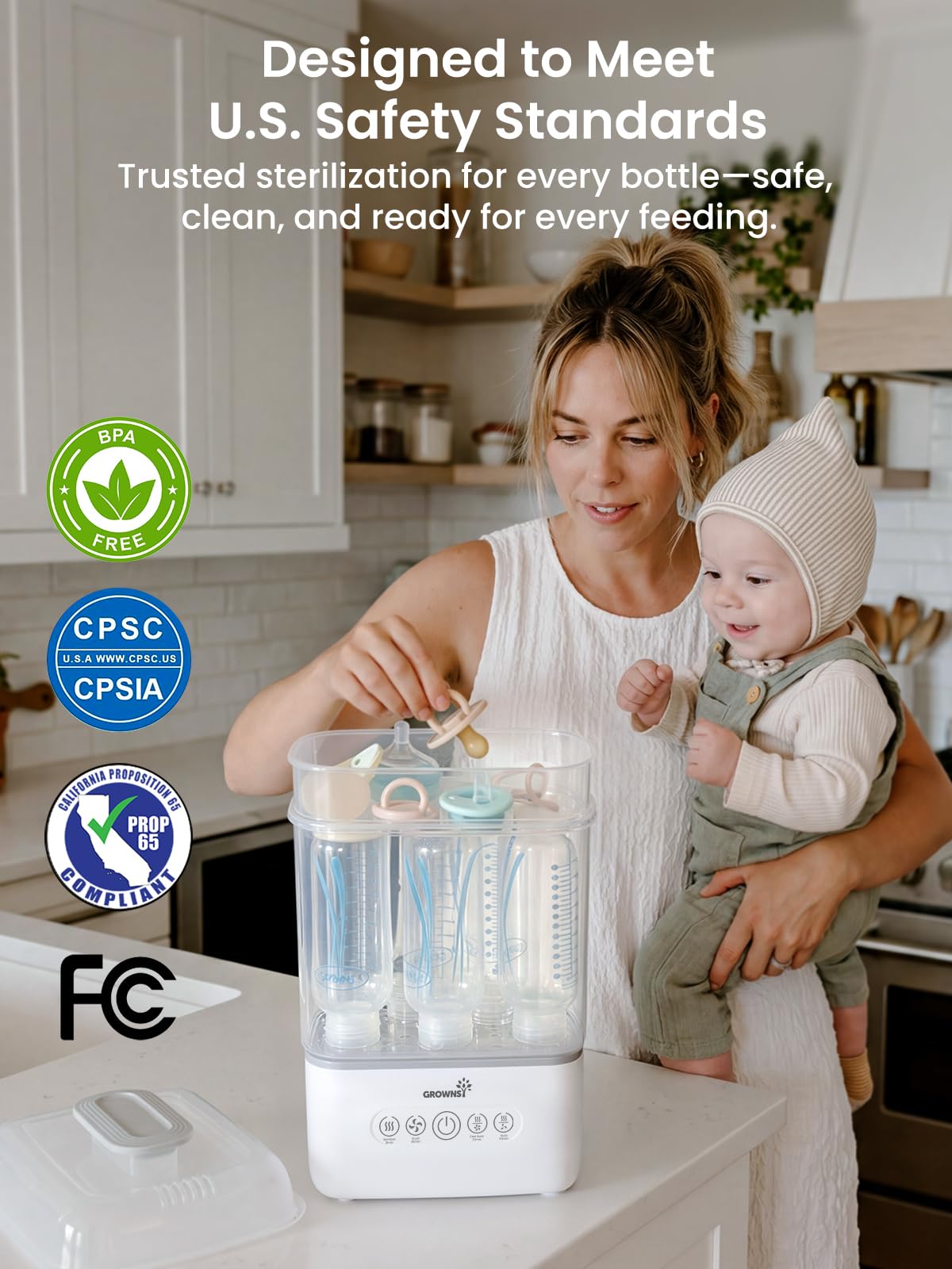 Grownsy Space Saving Baby Bottle Sterilizer and Dryer with Travel Set