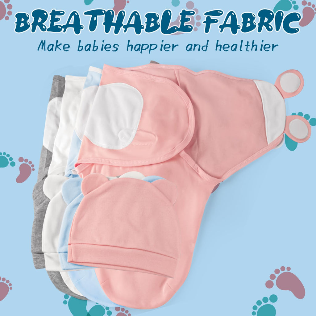 Fecawd Baby Swaddle Sleep Sacks with Hats, Newborn Swaddle Blanket