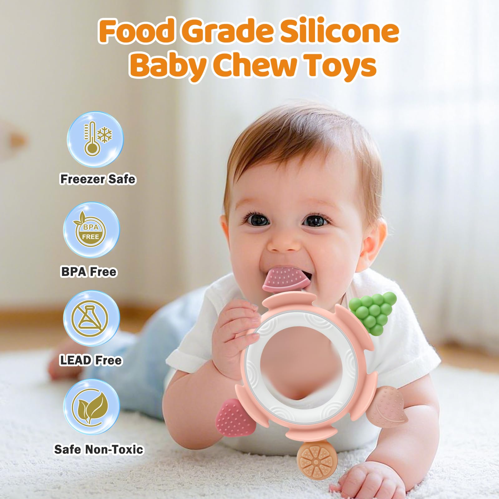 Baby Teething Toys for Babies 3-12 Months, Silicone Teething Rings for Babies, Infant Teether for Sore Gum Relief, Sensory Chew Toy Baby Teether, Baby Essentials Gift for Newborn Boys Girls, Pink