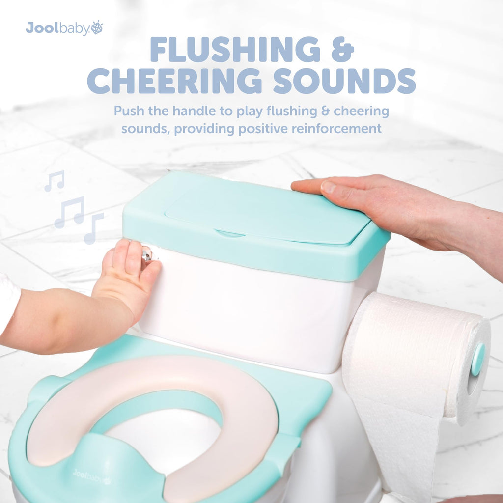 Jool Baby Real Feel 2-in-1 Potty with Wipes Storage, Flushing Sounds & Disposable Liners - Realistic Toilet - Easy to Clean & Assemble (Aqua)