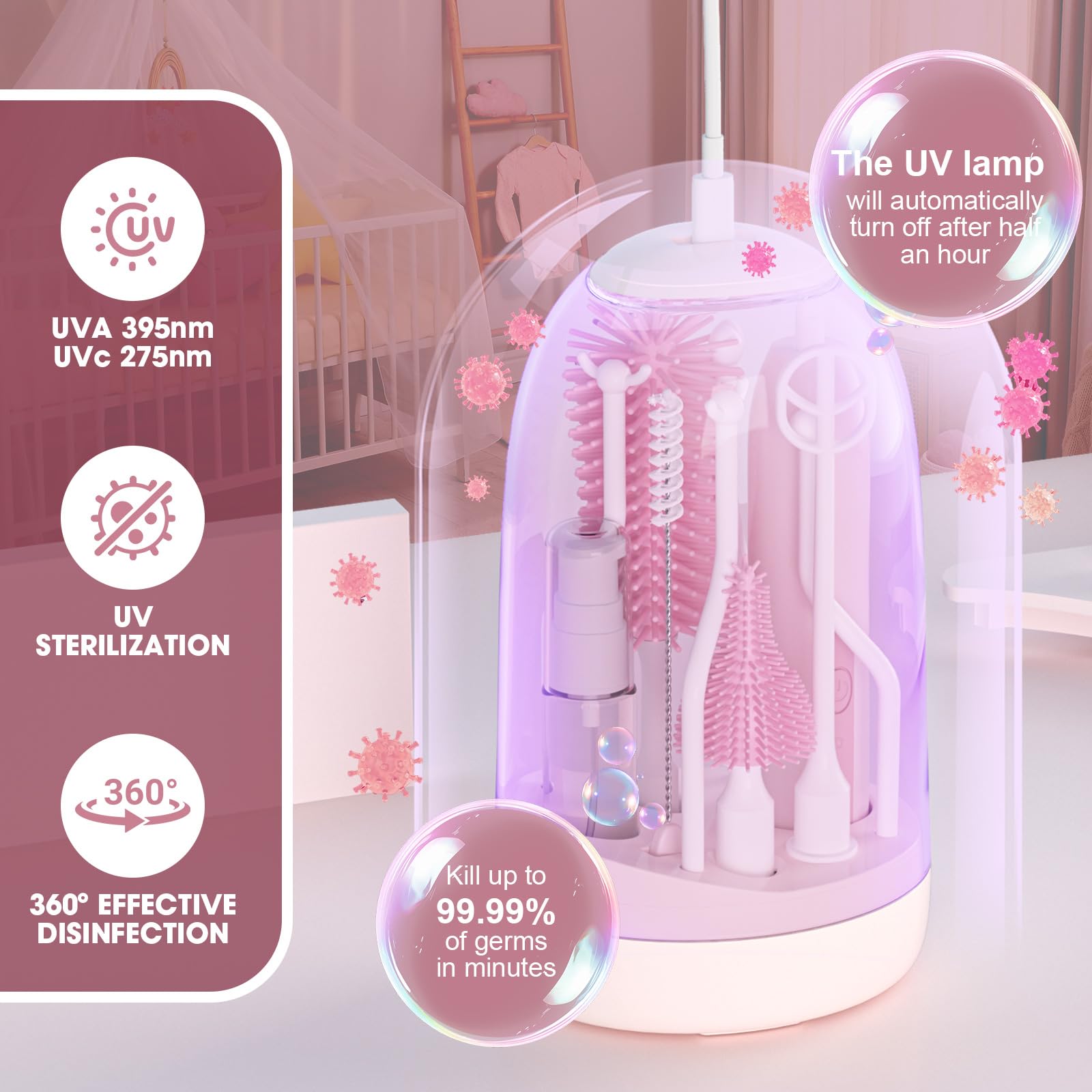 Electric Bottle Brush Cleaner,Electric Baby Bottle Brush Cleaner with Silicone Nipple&Straw Brush,Soap Dispenser,Drying Rack-Waterproof,Long Battery Life,Travel Bottle Cleaner Kit for Babies