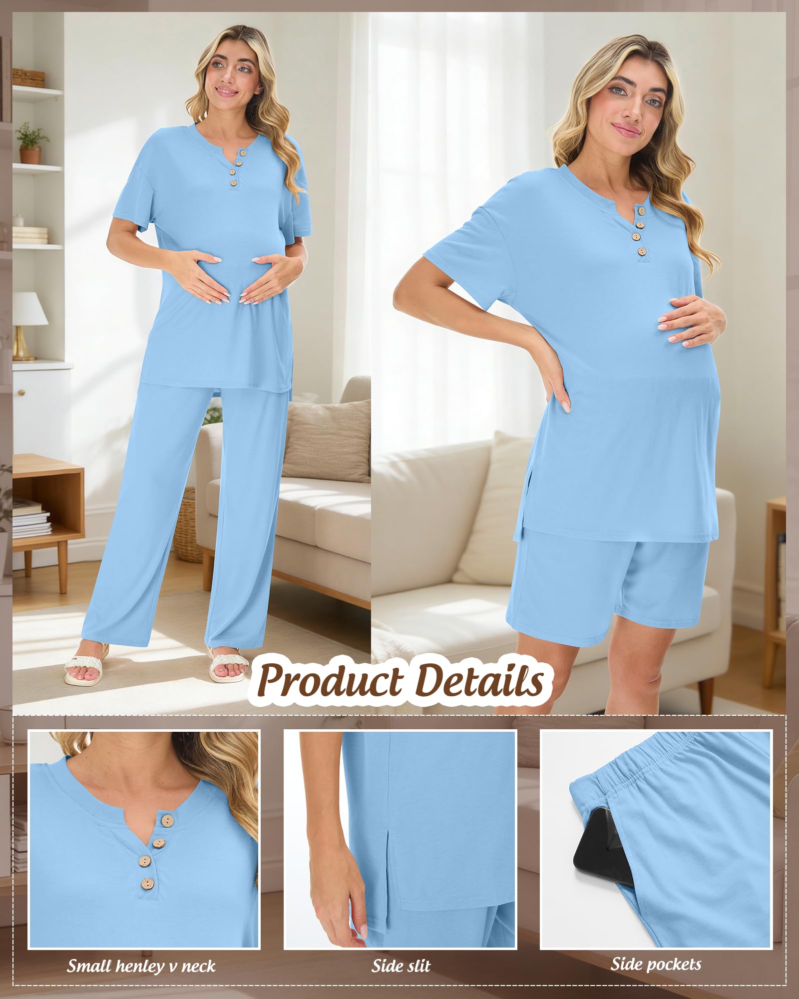 JoyMotion Women Maternity Lounge Set, Light Blue, Medium
