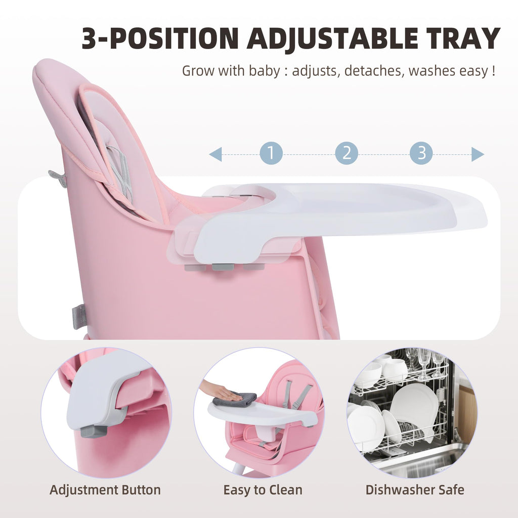 TODECARE 8 in 1 Baby High Chair, Convertible Feeding Chair, Pink