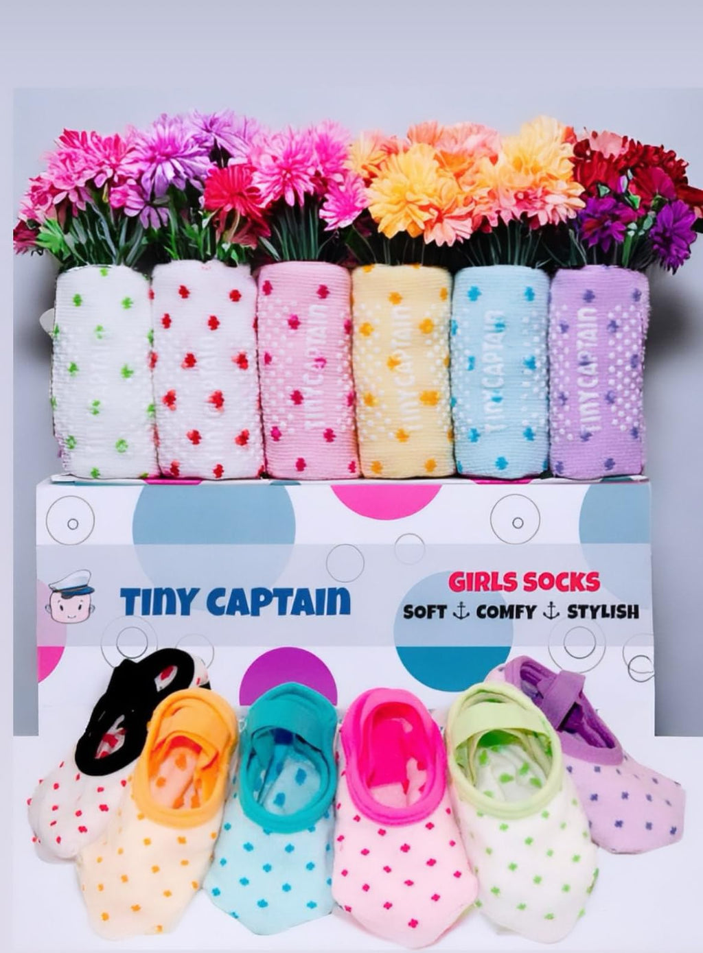 Tiny Captain Baby Toddler Girls Grip Socks 1-3 Year Old Anti Slip w/Strap Socks 1 Year old Girl Gift(as1, age, 1_year, 3_years, Rainbow - 6 Pairs)