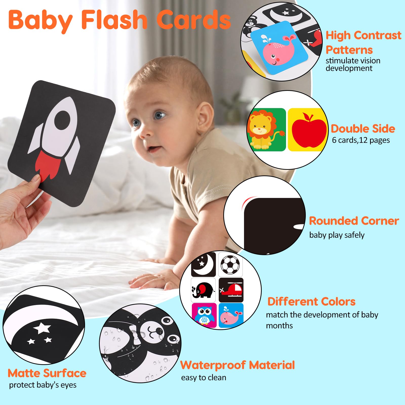 Black and White High Contrast Baby Books Flash Cards Tummy Time Mirror Toys Newborn Toys 0 6 Months Brain Development Infant Stimulating Sensory Toy 0-3 3-6 2 4 5 Month Old Essential