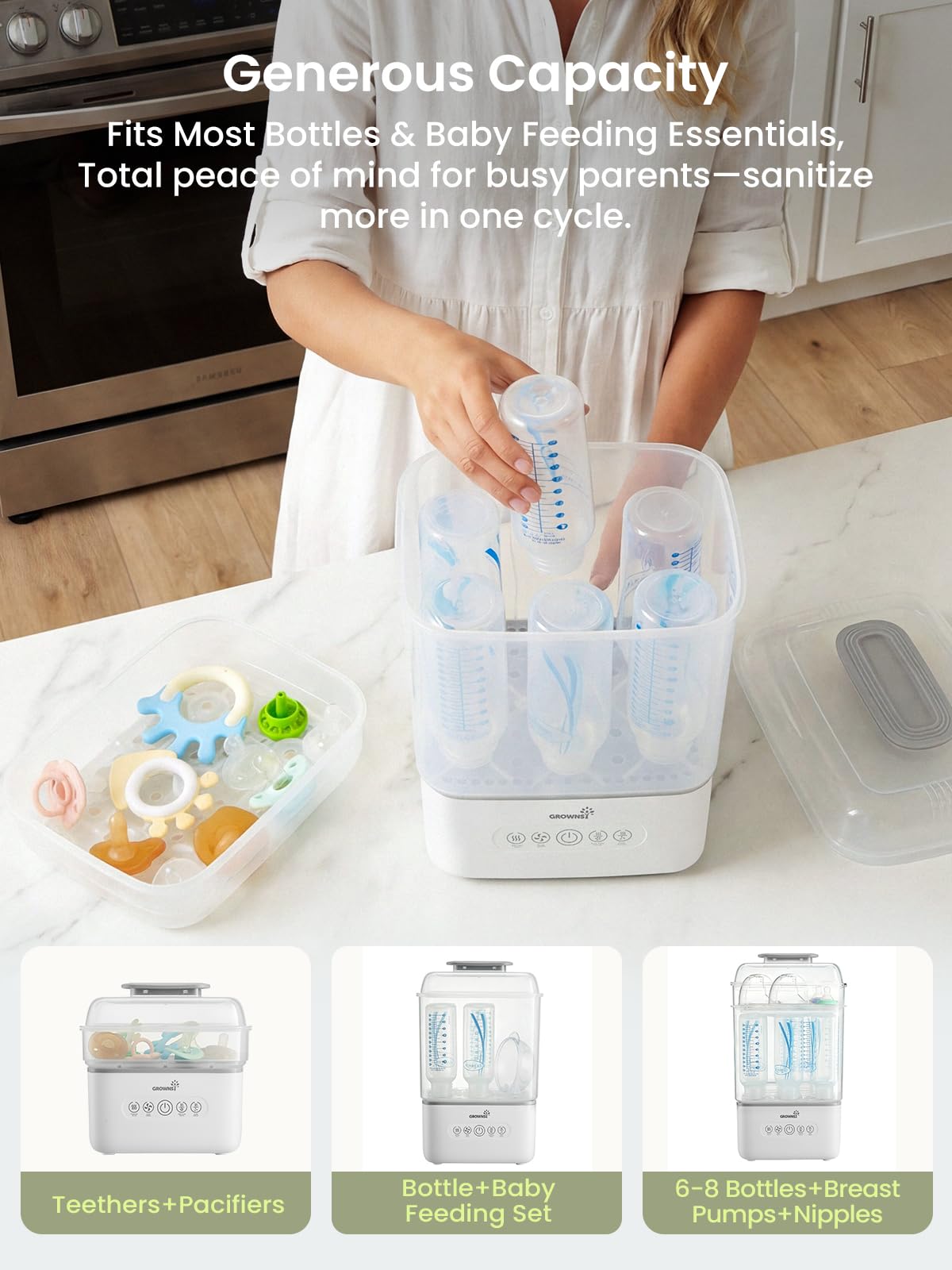 Grownsy Space Saving Baby Bottle Sterilizer and Dryer with Travel Set
