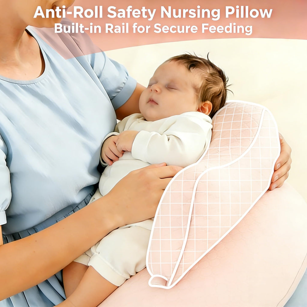 WYXunPlanet Nursing Pillow, Breastfeeding Pillow for Breastfeeding and Bottle Feeding to Reduce Strain on arms and Back, Better Support Baby,Waist Adjustable,Knitted Cotton Cover,Removable, Pink