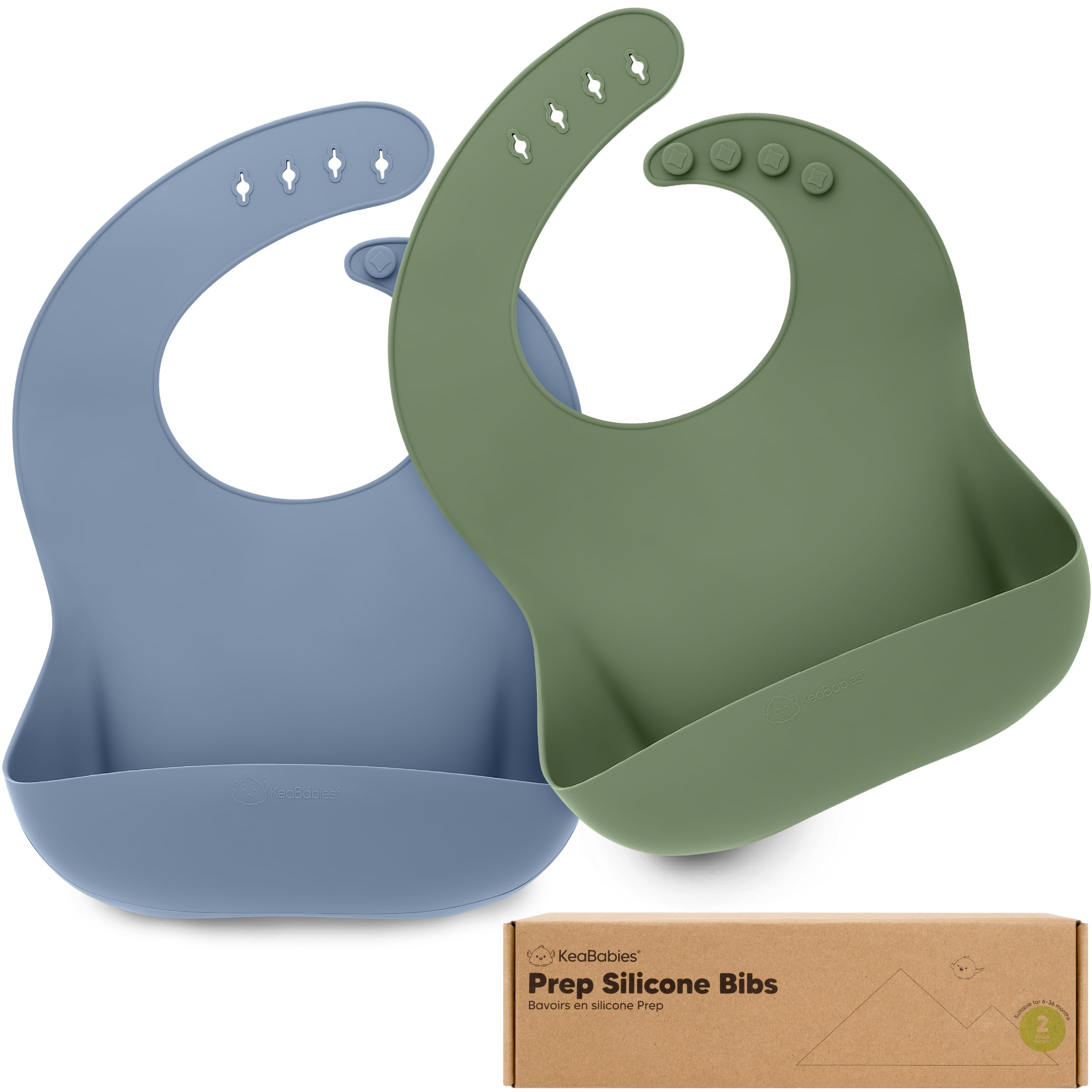 KeaBabies 2-Pack Silicone Bibs for Babies, Toddlers Girl, Boy (Slate)