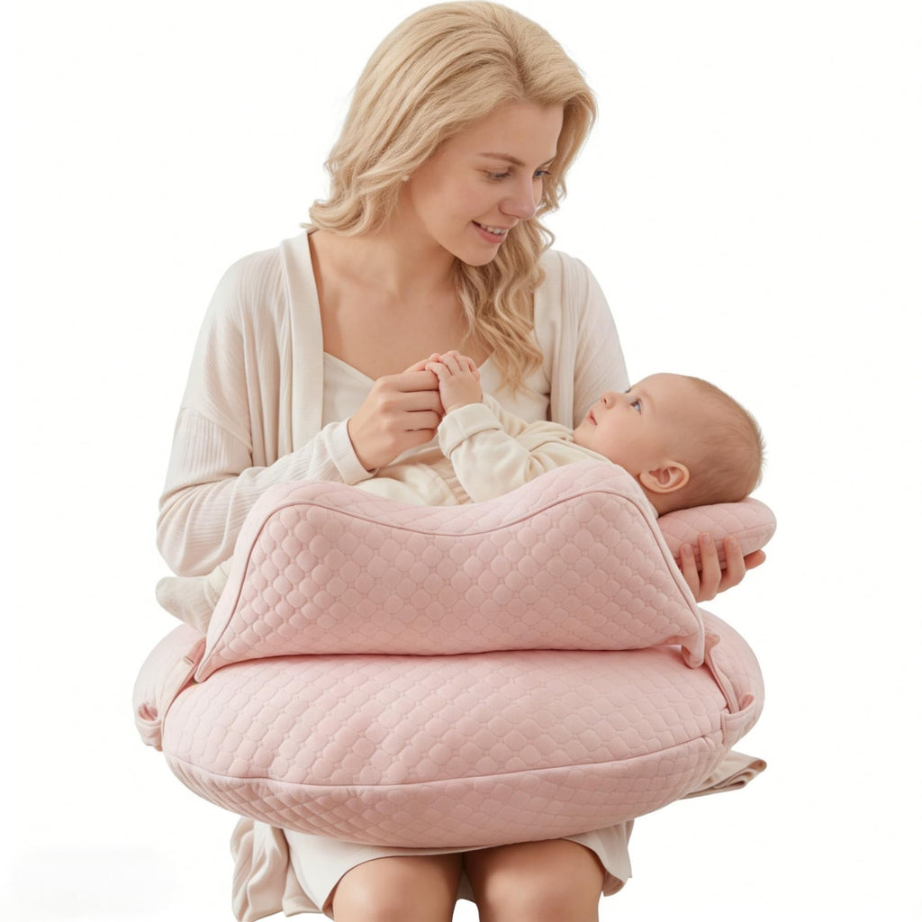 WYXunPlanet Nursing Pillow, Breastfeeding Pillow for Breastfeeding and Bottle Feeding to Reduce Strain on arms and Back, Better Support Baby,Waist Adjustable,Knitted Cotton Cover,Removable, Pink