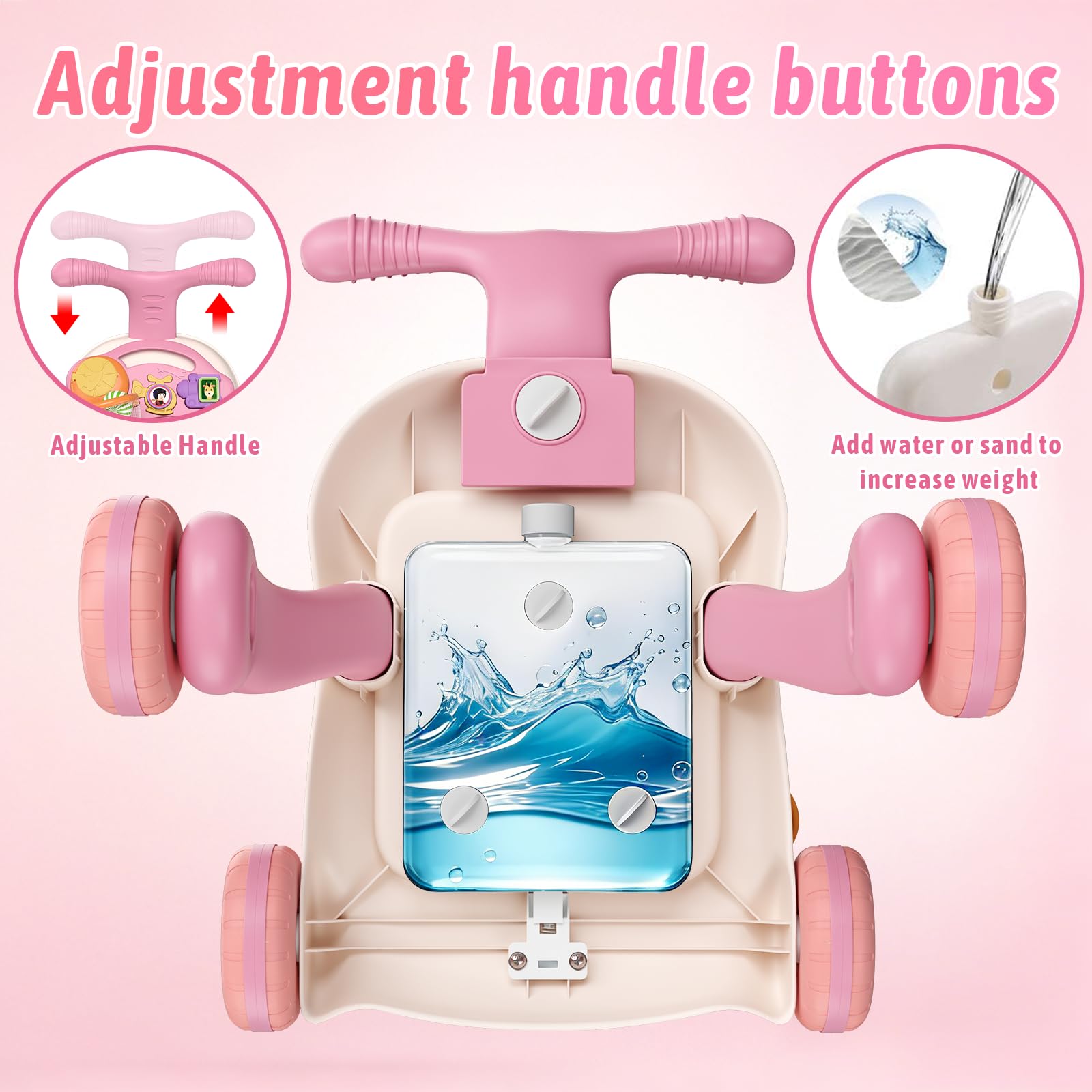 QDRAGON 3 in 1 Baby Walker and Activity Center for Girl 12-18 Months, Pink