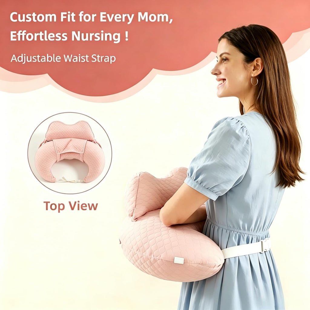 WYXunPlanet Nursing Pillow, Breastfeeding Pillow for Breastfeeding and Bottle Feeding to Reduce Strain on arms and Back, Better Support Baby,Waist Adjustable,Knitted Cotton Cover,Removable, Pink