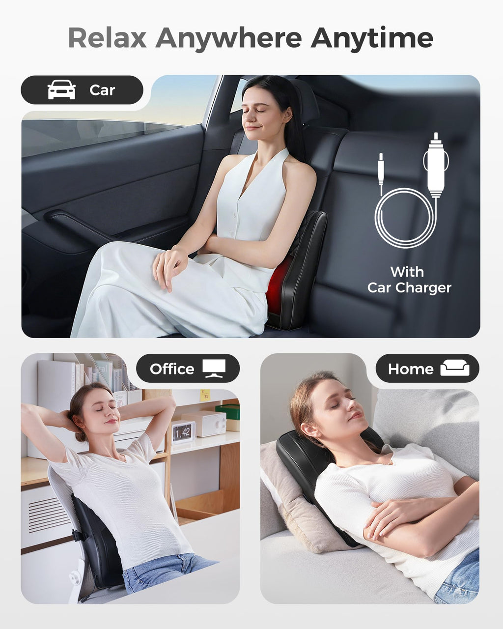 Boriwat Back Massager with Heat, 3D Kneading Massage Pillow for Back, Neck, Shoulder, Leg Pain Relief Deep Tissue, Gifts for Women Men Mom Dad