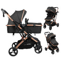 Baby Stroller, 2 in 1 Convertible Bassinet Mode Newborn to Toddler | Reversible Seat UPF Canopy, Shock Absorption Infant Stroller with Five-Point Harness, for Daily Strolls Travel Shopping (Black)