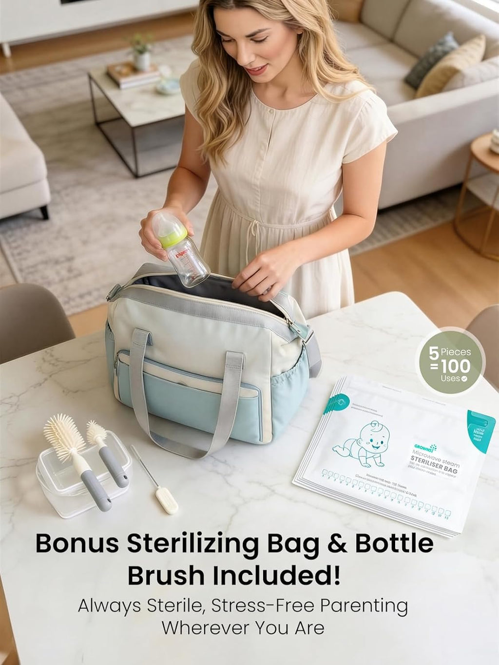 Grownsy Space Saving Baby Bottle Sterilizer and Dryer with Travel Set