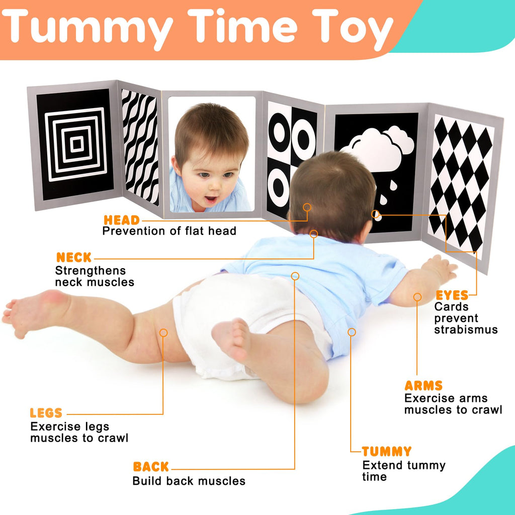 Black and White High Contrast Baby Books Flash Cards Tummy Time Mirror Toys Newborn Toys 0 6 Months Brain Development Infant Stimulating Sensory Toy 0-3 3-6 2 4 5 Month Old Essential
