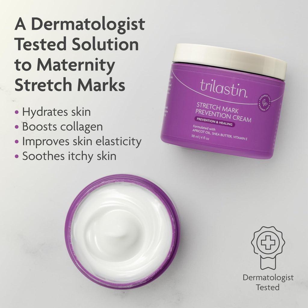Trilastin Stretch Mark Cream for Pregnancy – Hydrating Belly Cream for Pregnant Women- Shea Butter & Vitamin E, Paraben Free, No Added Fragrances - Maternity Body Lotion for Belly, Hips, Thighs – 4 oz