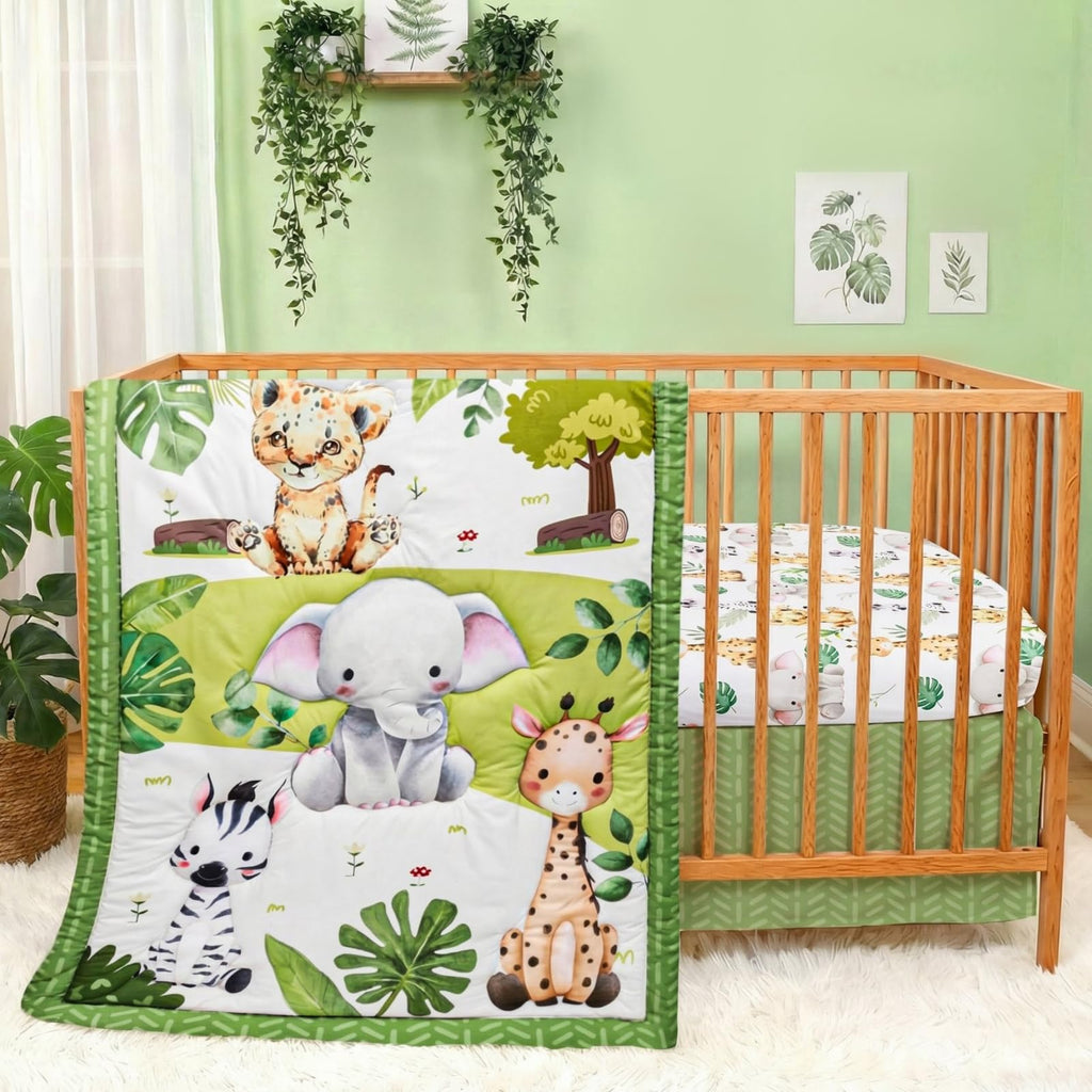 FIGEPO Baby Crib Bedding Set Safari Neutral Crib Nursery Comforter Bed ...