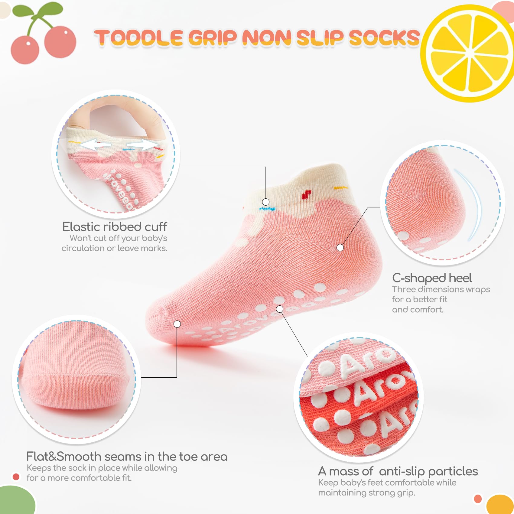 Baby Toddler Socks Grip Non Slip Boys Girls Kids Cotton 1-3T Ankle Socks