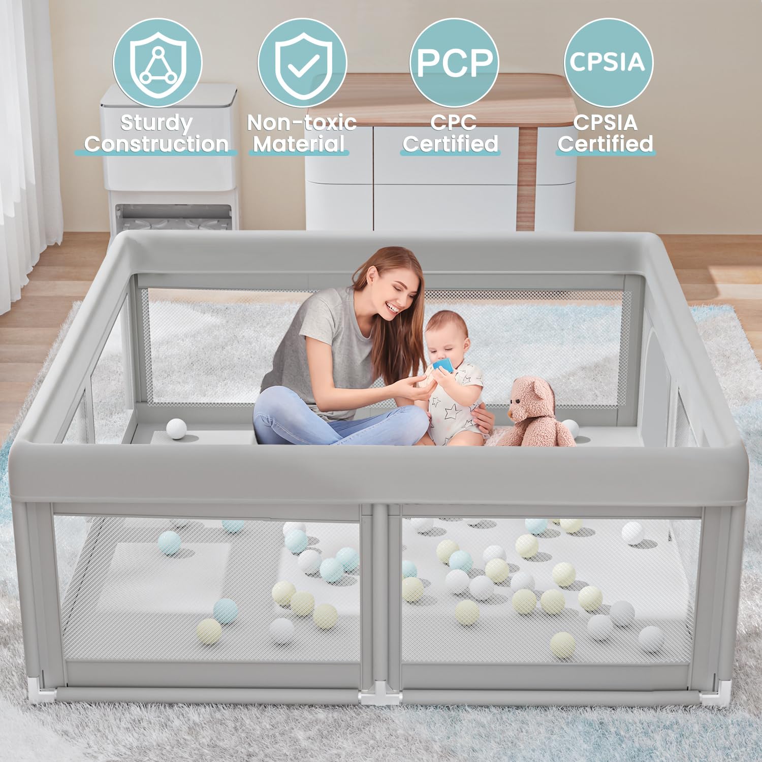 Hiaksedt Baby Playpen 50x50 Inch, Play Pens for Babies and Toddlers