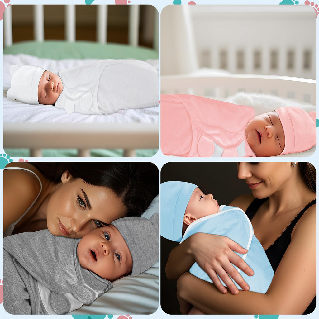 Fecawd Baby Swaddle Sleep Sacks with Hats, Newborn Swaddle Blanket